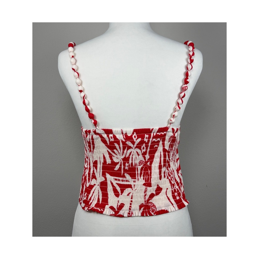 Rose+Olive Resortwear Set Women S Red White Tropical Beaded Cami Wide Leg Pants - Picture 3 of 12